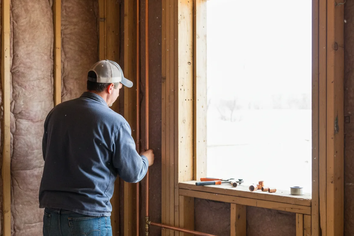 Licensed plumber running new copper supply lines in a New Munich home