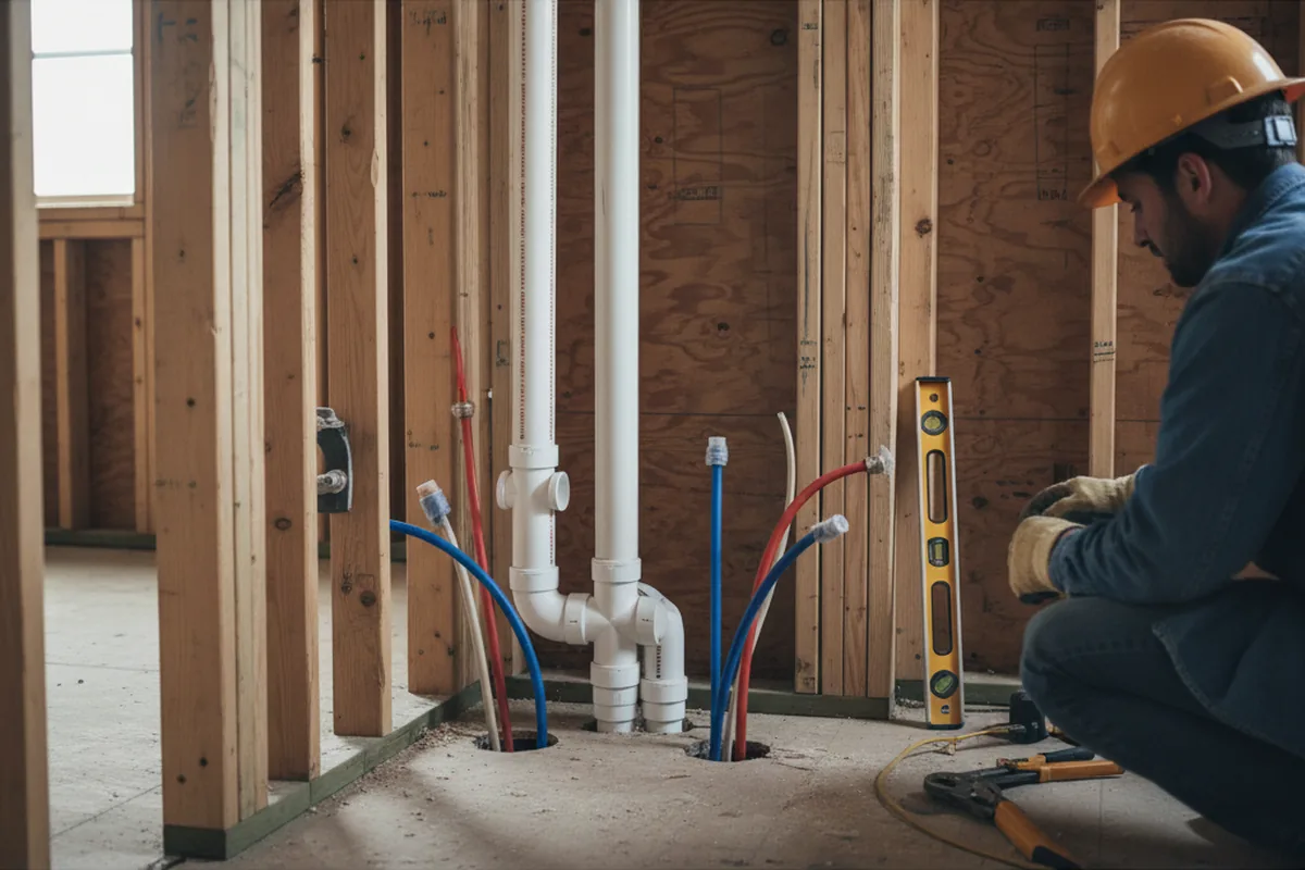 Drain and supply rough-in during Leak Detection in New Munich